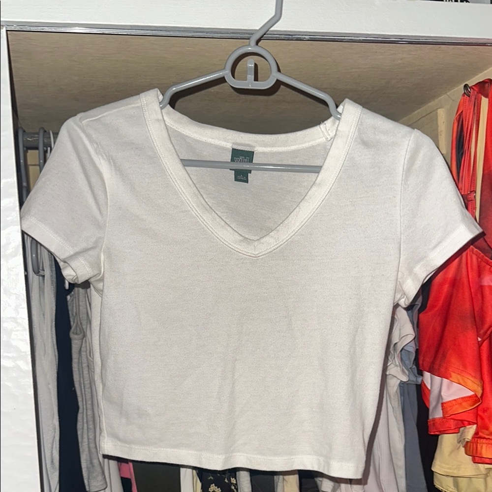 White V-Neck Crop Top